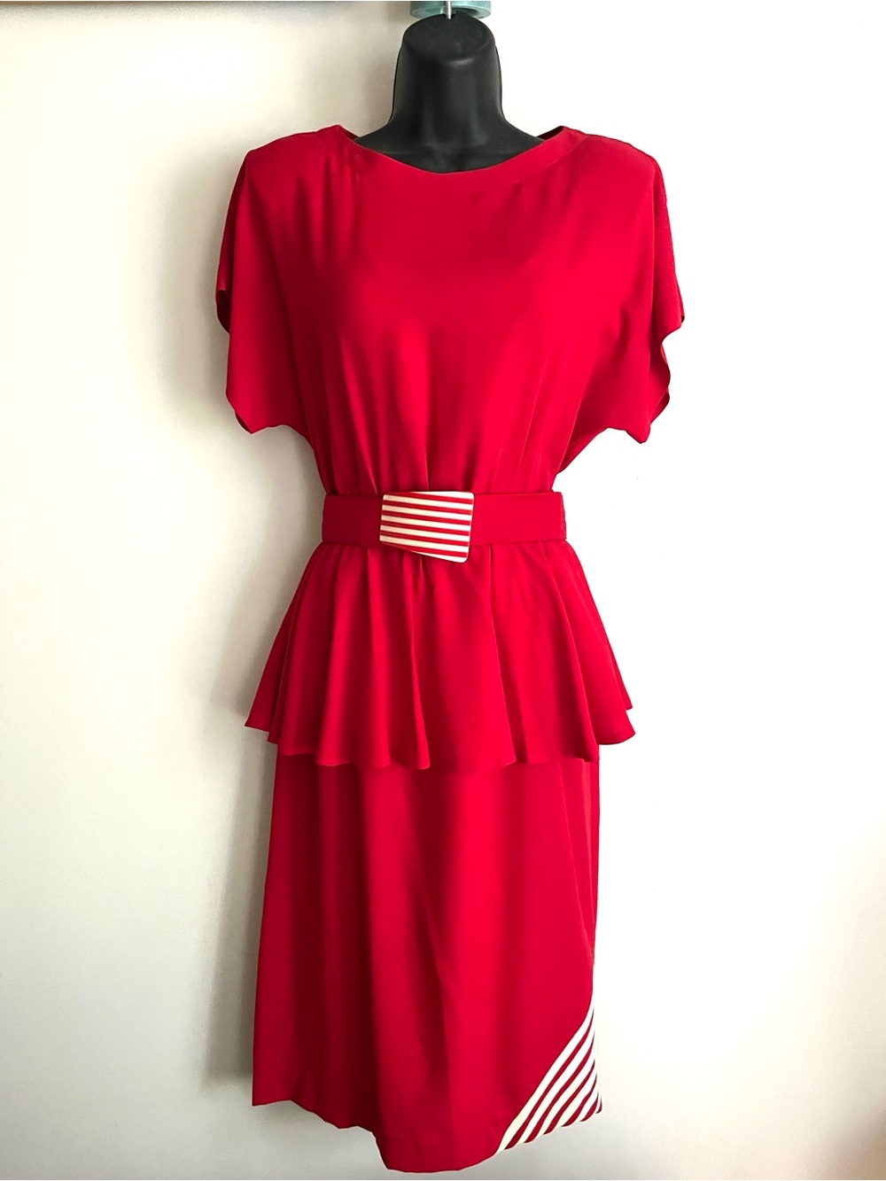 Red Vintage Peplum Midi Dress with Belt PACINO